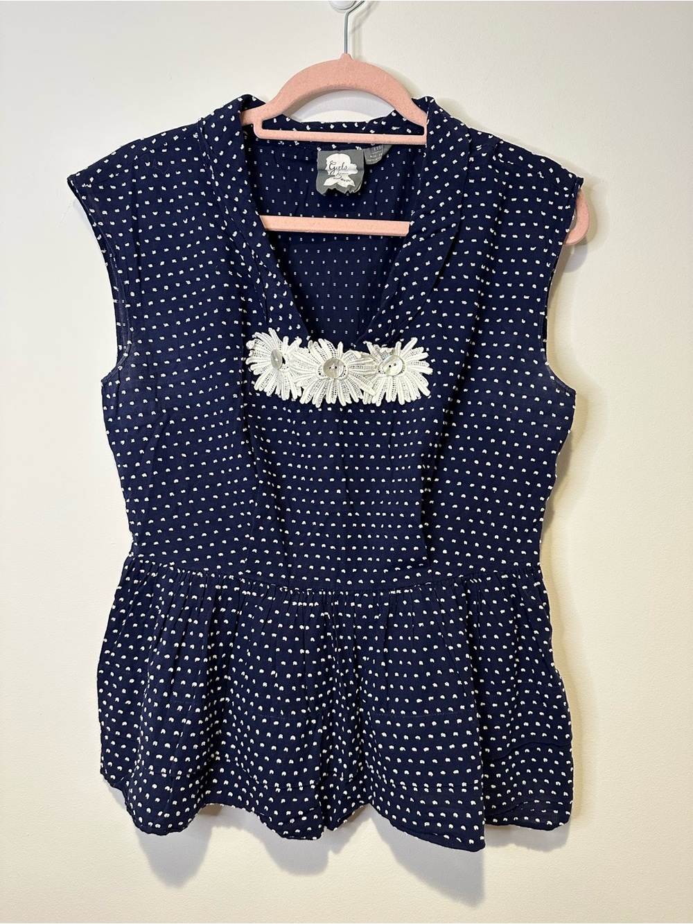 anthropologie girls from savoy clip dot peplum tank top size 8